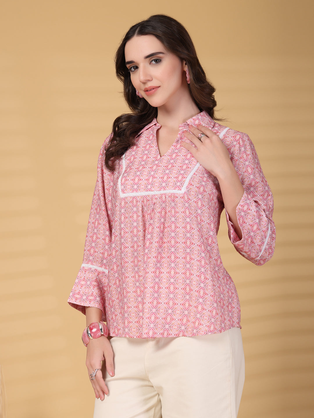 Gipsy Pink Geometric Yoke Detailing Tunic
