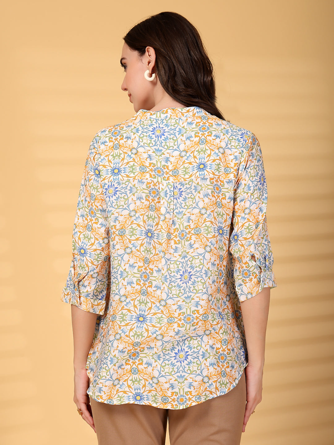 Gipsy Orange Floral Hotfixing Lace Detailing Chiffon Tunic