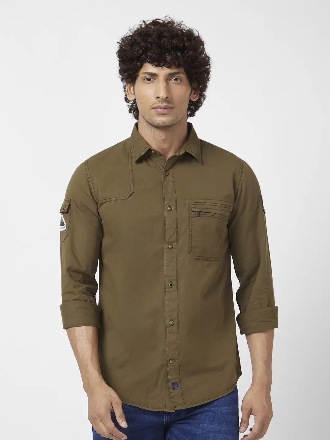 Spykar Mens Casual Shirt F/S Mshsos2Bc050 Forest Green