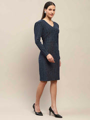 Madame Overlapping Detailed Navy Blue Knitted Midi Dress
