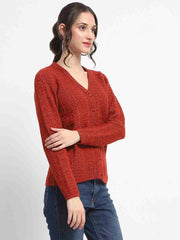 Madame Crew Neck Solid Rust Cardigan