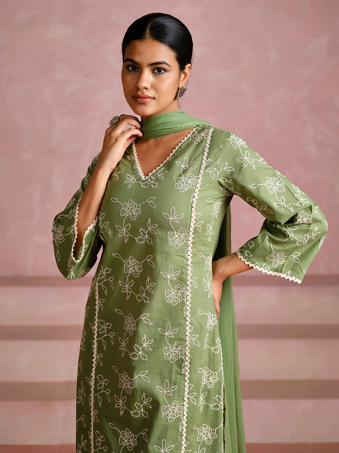 Jaipur Kurti Ladies Western Kurti 3Pcs Set 1C24Kptdr0038 Green