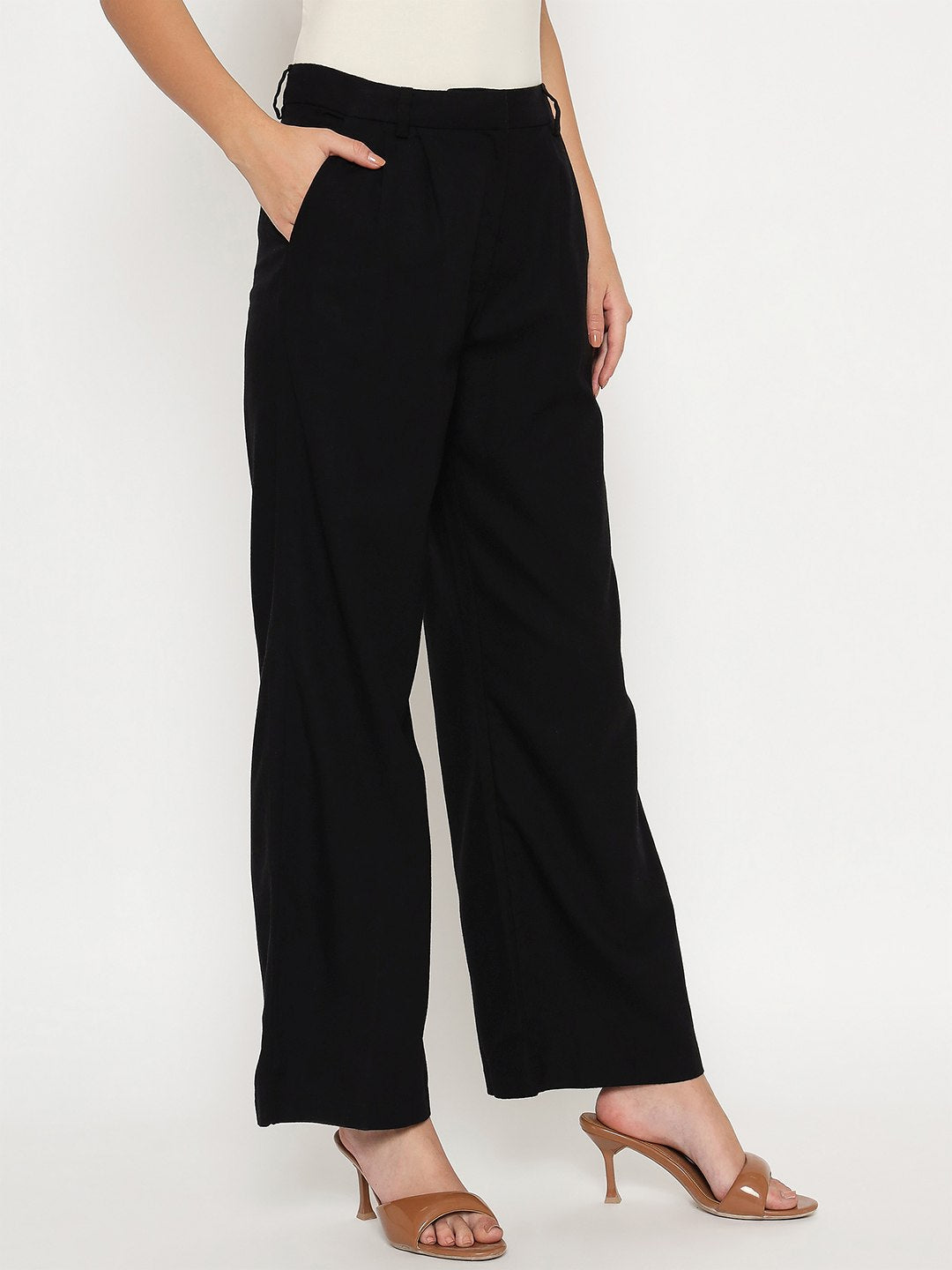 Madame Cotton Blend Black Wide Leg Trousers