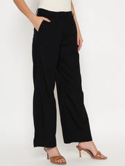 Madame Cotton Blend Black Wide Leg Trousers