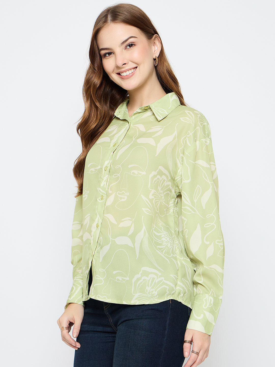 Madame Floral Print Green Shirt