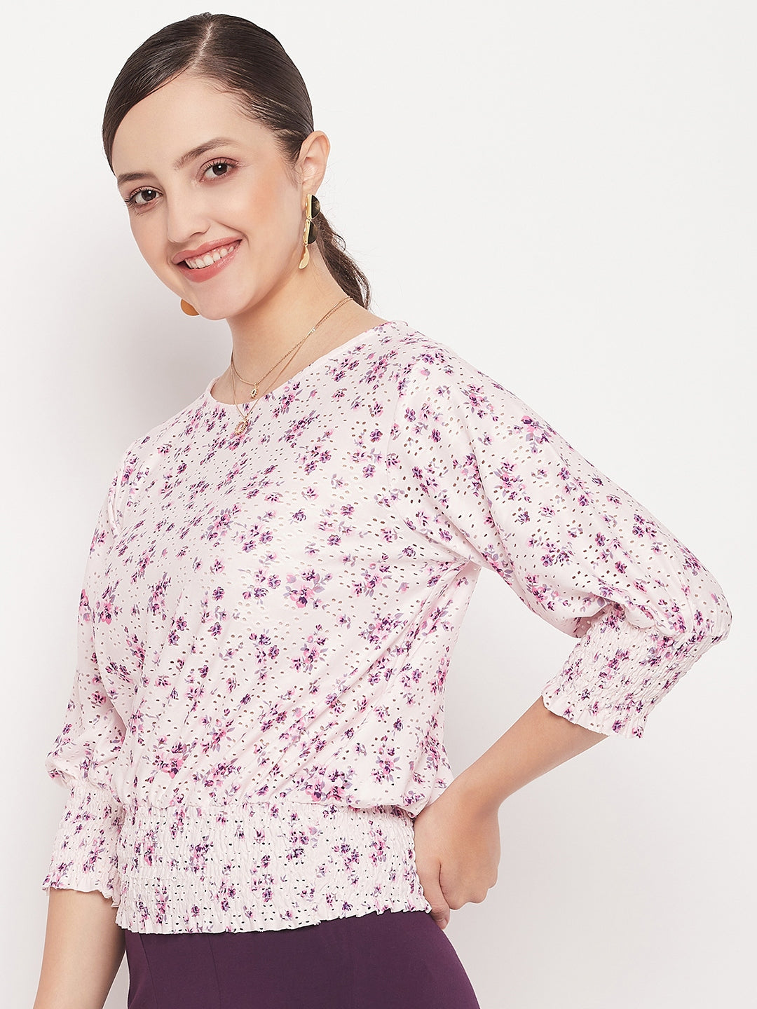 Madame Pink Elasticated Waist Cotton Floral Top