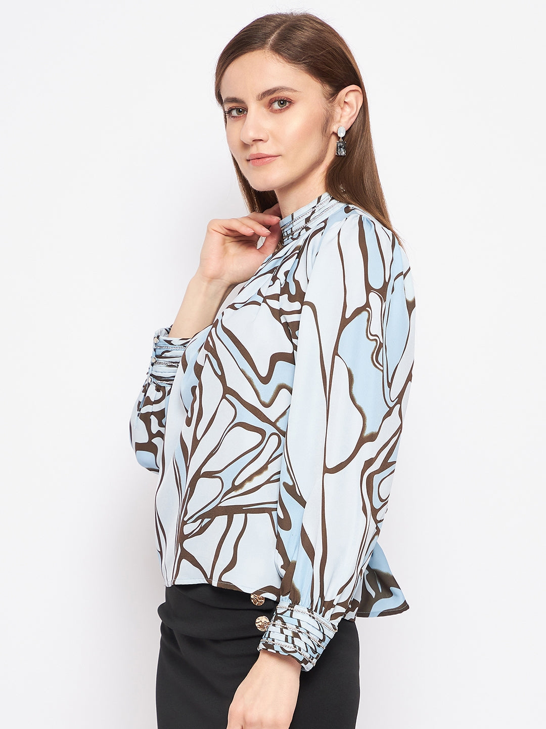 Madame Printed Floral Motif Blue Top