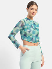Madame Abstract Print Mint Green Asymmetrical Hem Top