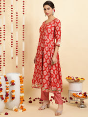 Jaipur Kurti Ladies Western Kurti 3Pcs Set 1D23Kptdr007 Red