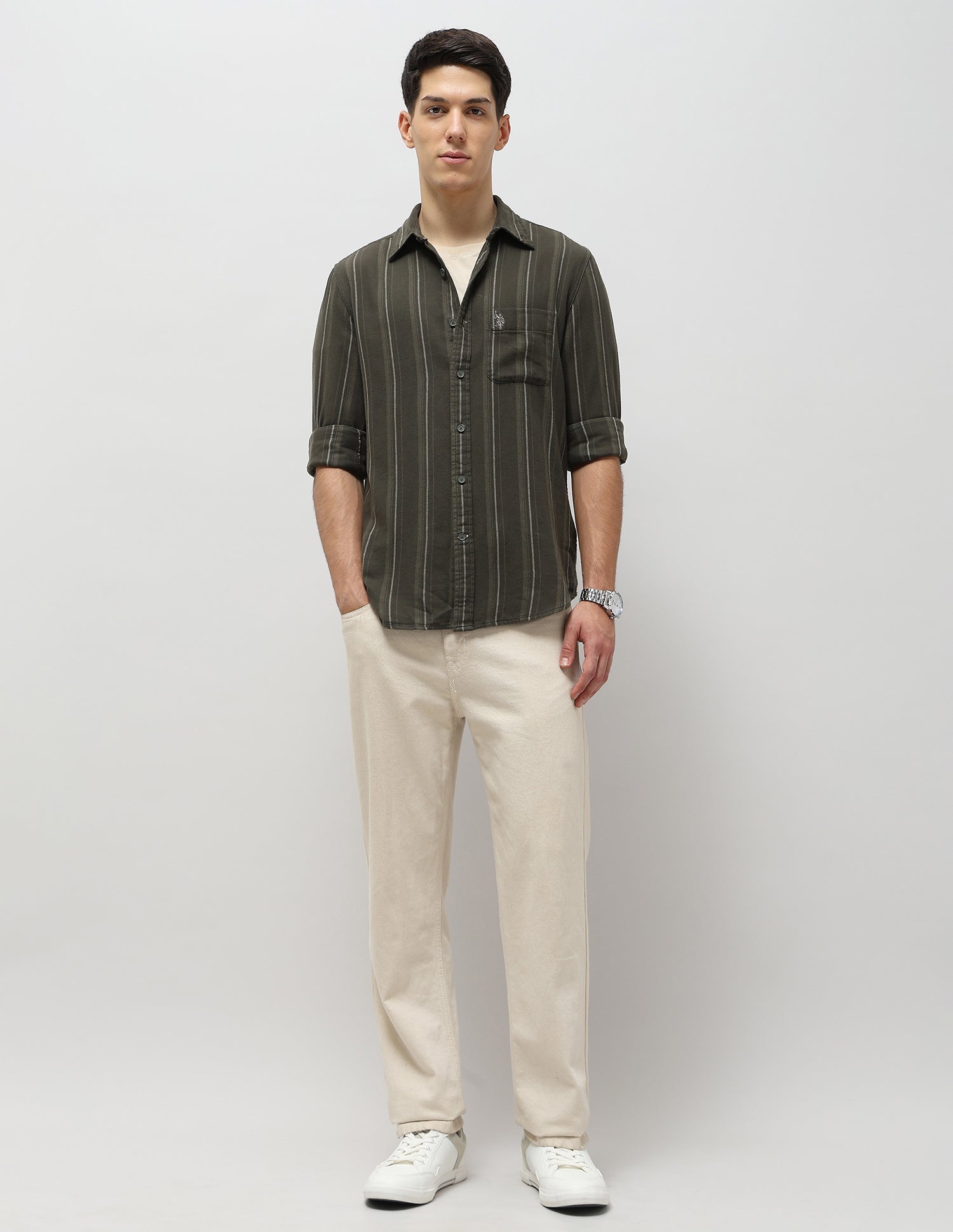 U.S.Polo Mens Casual Shirt F/S Udsht1989 Olive