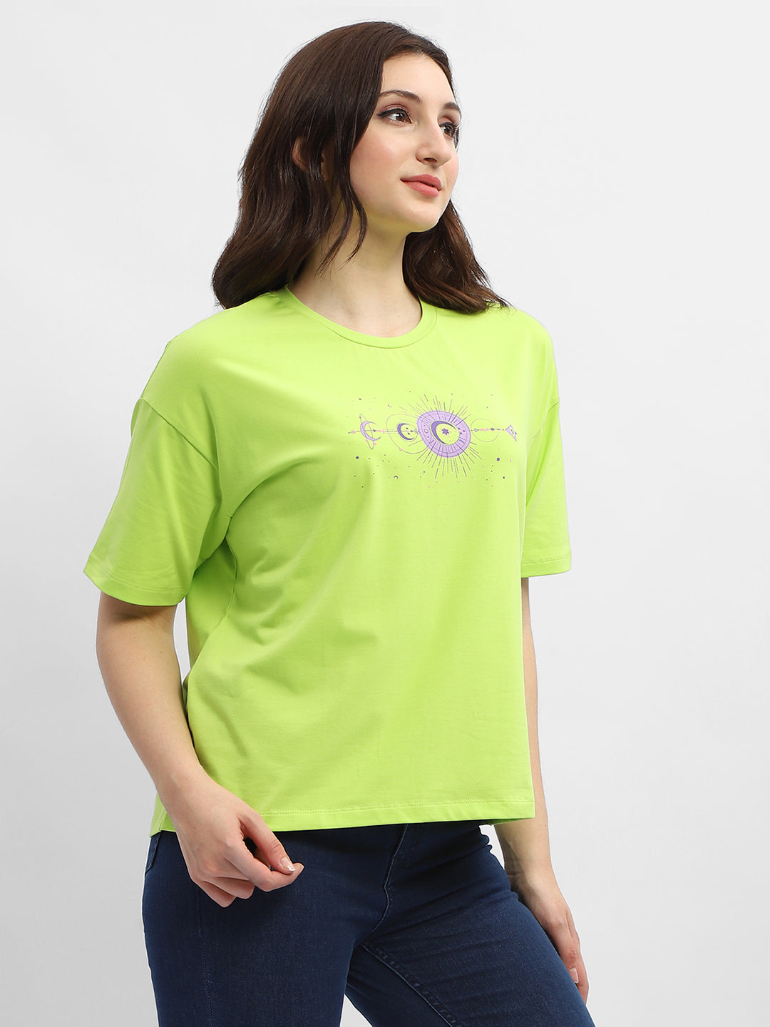 Madame Graphic Print Neon Green Cotton T-Shirt
