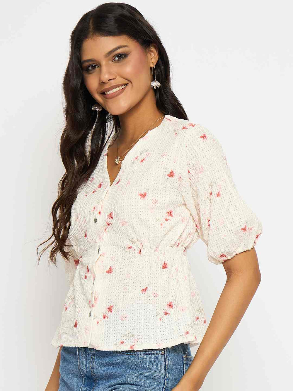 Red Madame Ladies Western top with long sleeves, showcasing a stylish upper garment with Western-inspired design details.
