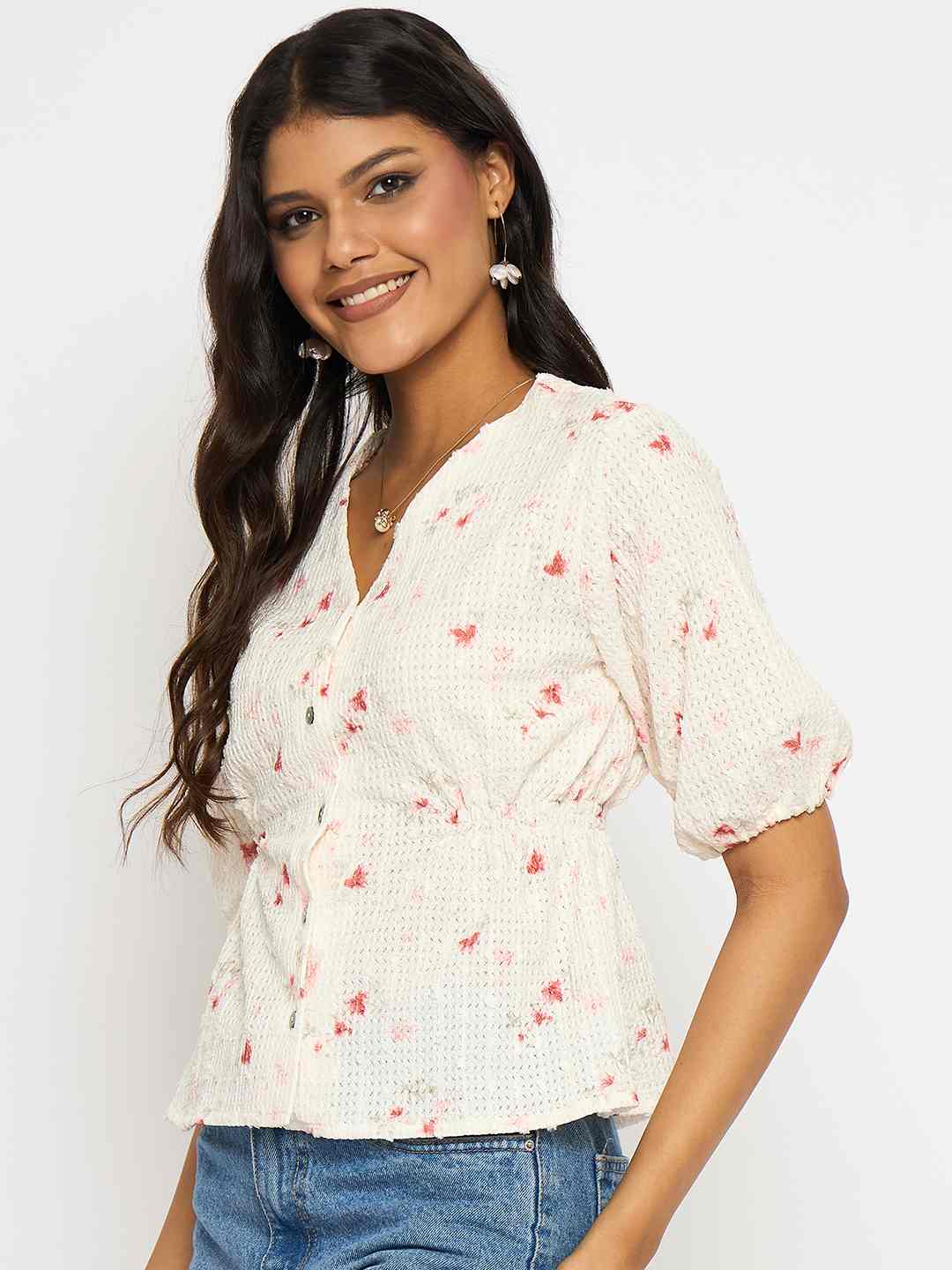 Red Madame Ladies Western top with long sleeves, showcasing a stylish upper garment with Western-inspired design details.