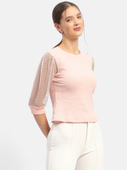 Madame Knit Sleeve Pink Regular Top