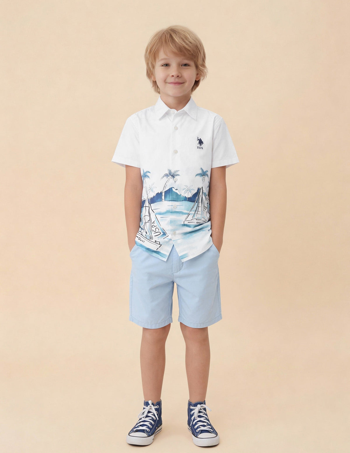 U.S.POLO KIDS BOYS SHIRT H/S UKSHT1927 WHITE