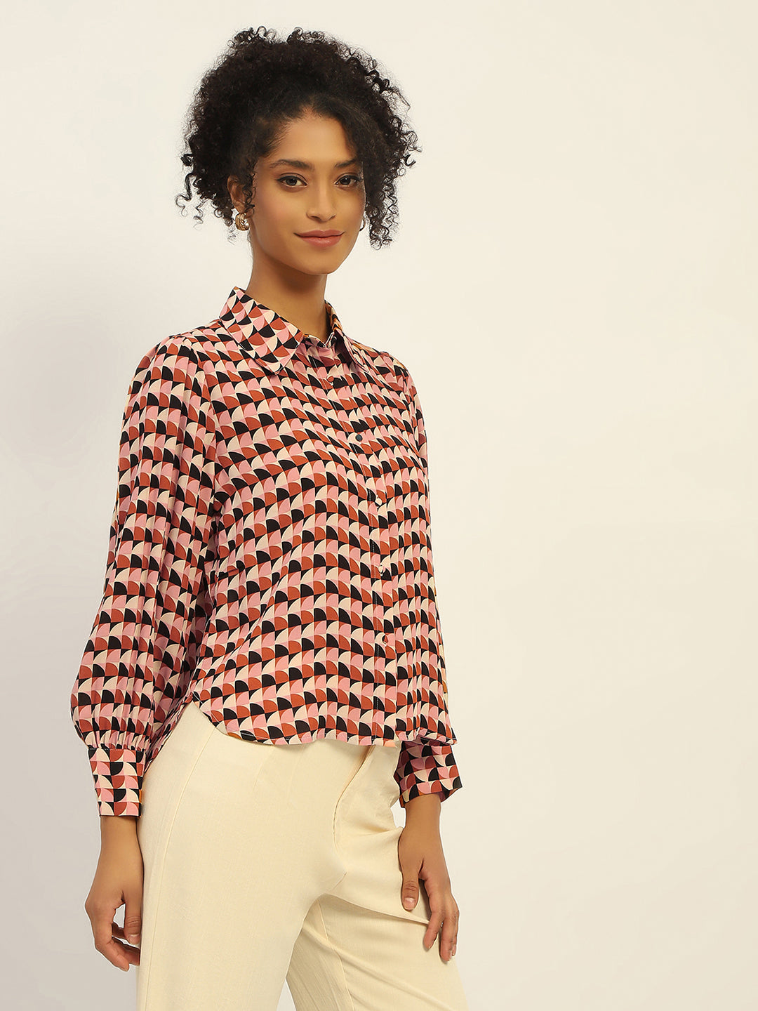 Madame Geometric Printed Rust And Brown Shirt
