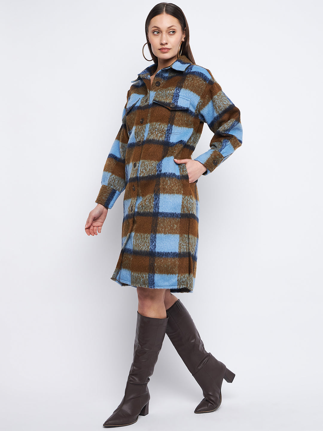 Madame Brown Regular Fit Chequered Shacket