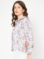 Madame All Over Floral Print Full Sleeve Purple Shirt