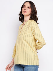 Madame Mustard Frill-Neckline Striped Top
