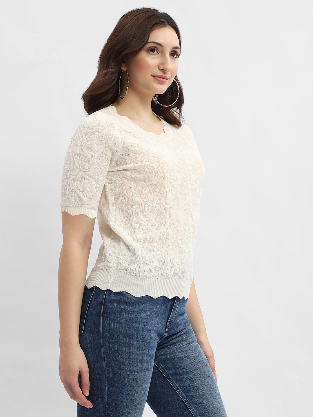 Madame Crinkled Beige Sheer Top