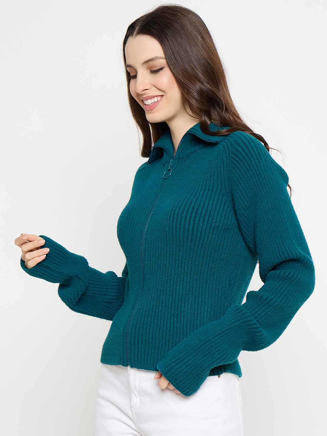 Madame Zip Up Teal Sweater