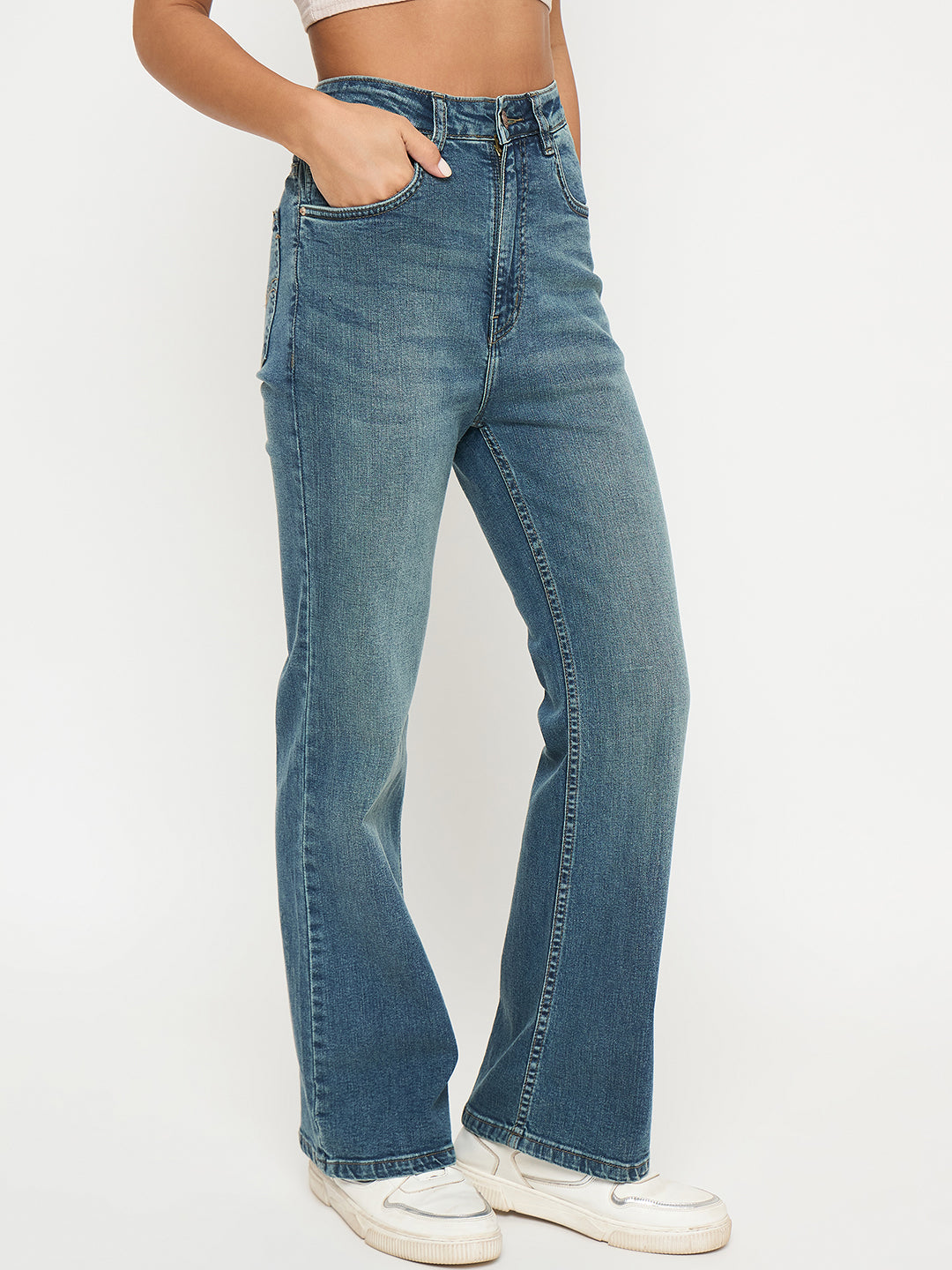 Madame Whiskered Stone Wash Mid Blue Jeans