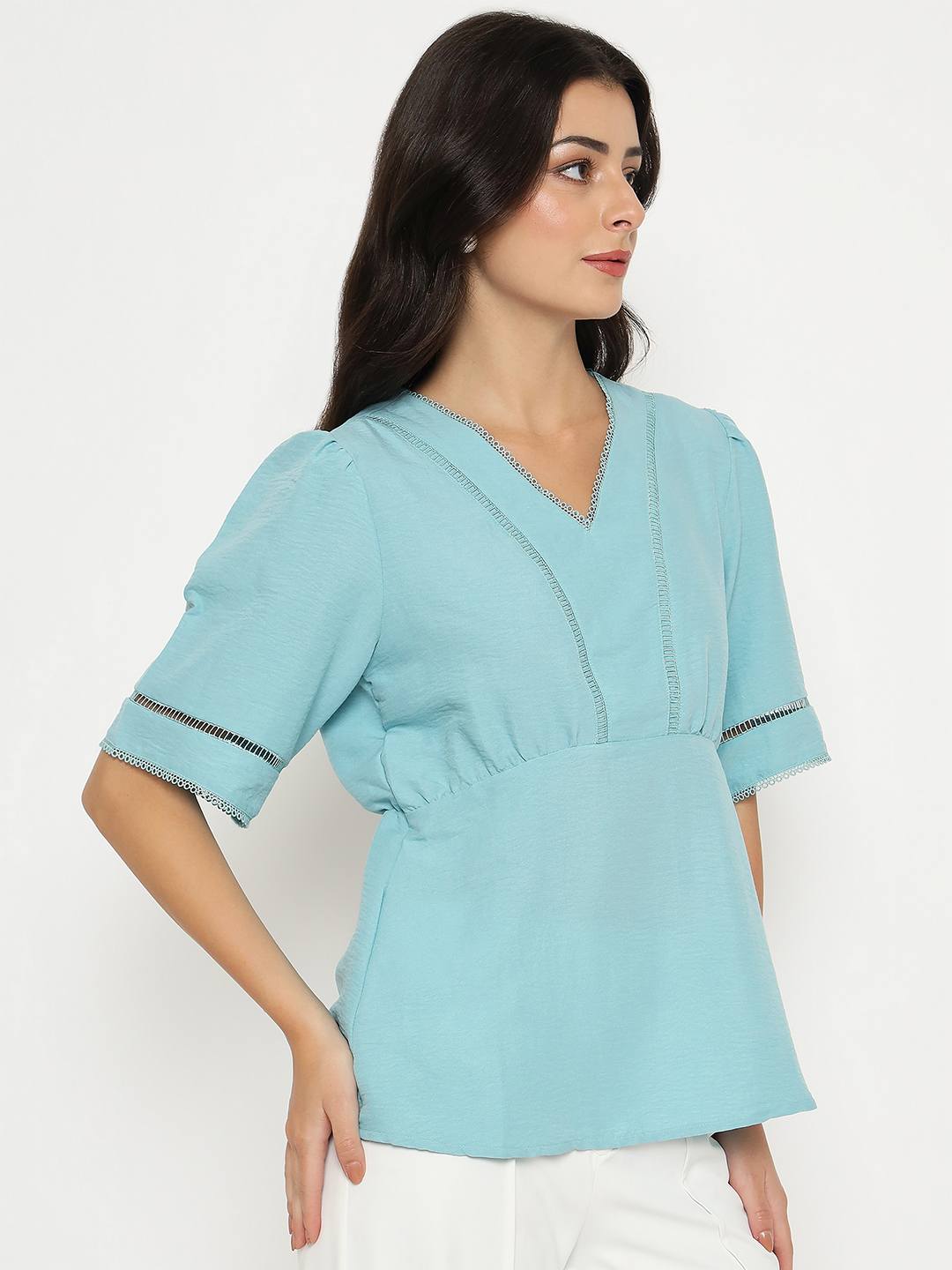 Madame Ladies Western Top H/S M5S18702 036 Sea Green - Goyalsons ShopMax