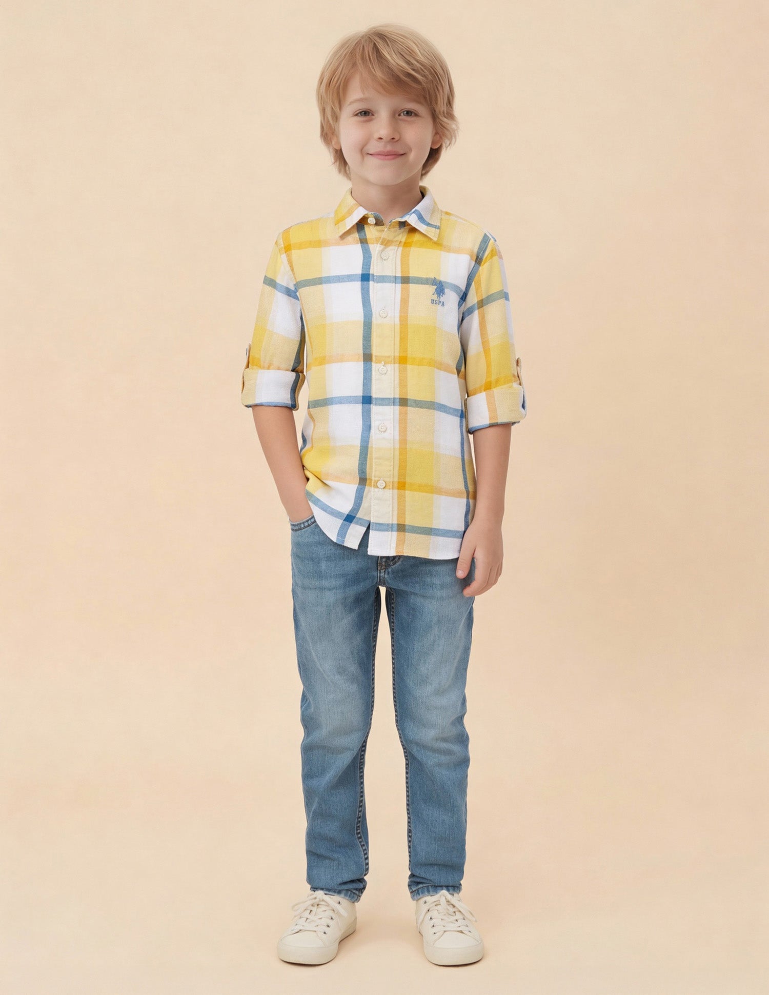 U.S.POLO KIDS BOYS SHIRT H/S UKSHT1890 YELLOW