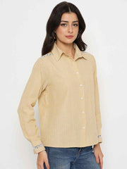 Madame Textured Embroidered Accents Beige Shirt