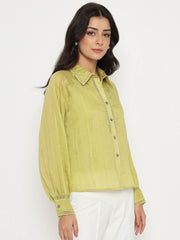 Madame Ladies Western Top H/S M5S18166 376 Cyber Lime
