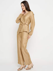 Madame Tie Knot Top And Straight Bottoms Golden Yellow Co-Ord Set