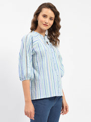 Madame Striped Sky Blue Raglan Sleeve Shirt