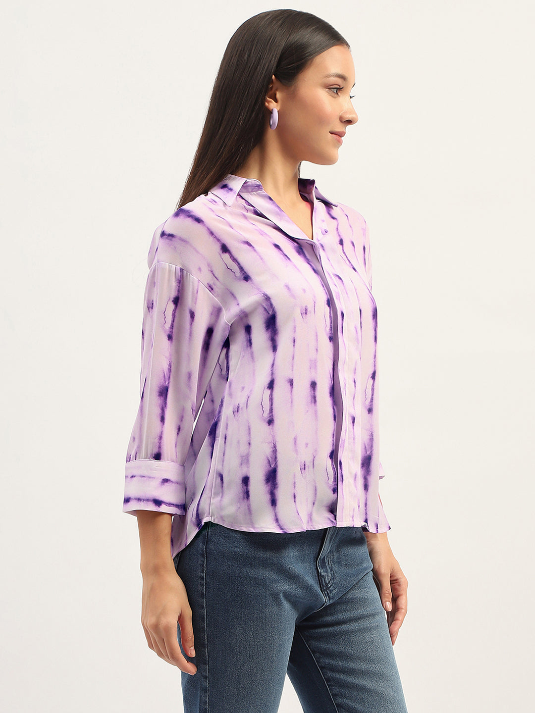 Madame Printed Full Sleeve Purple Shirt