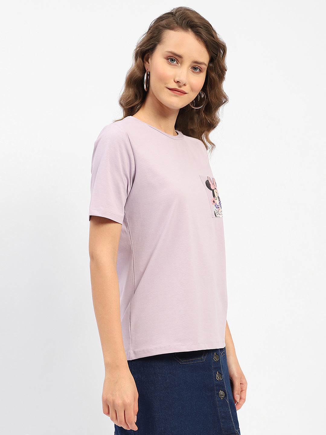 Madame Disney Mickey Mouse Printed Regular Mauve T-Shirt