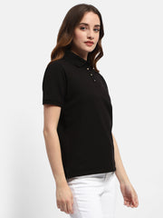 Madame Solid Black Polo Neck T-Shirt