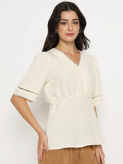 Off-white Madame ladies Western top with long sleeves, casual upper wear, featuring western style design and fit.