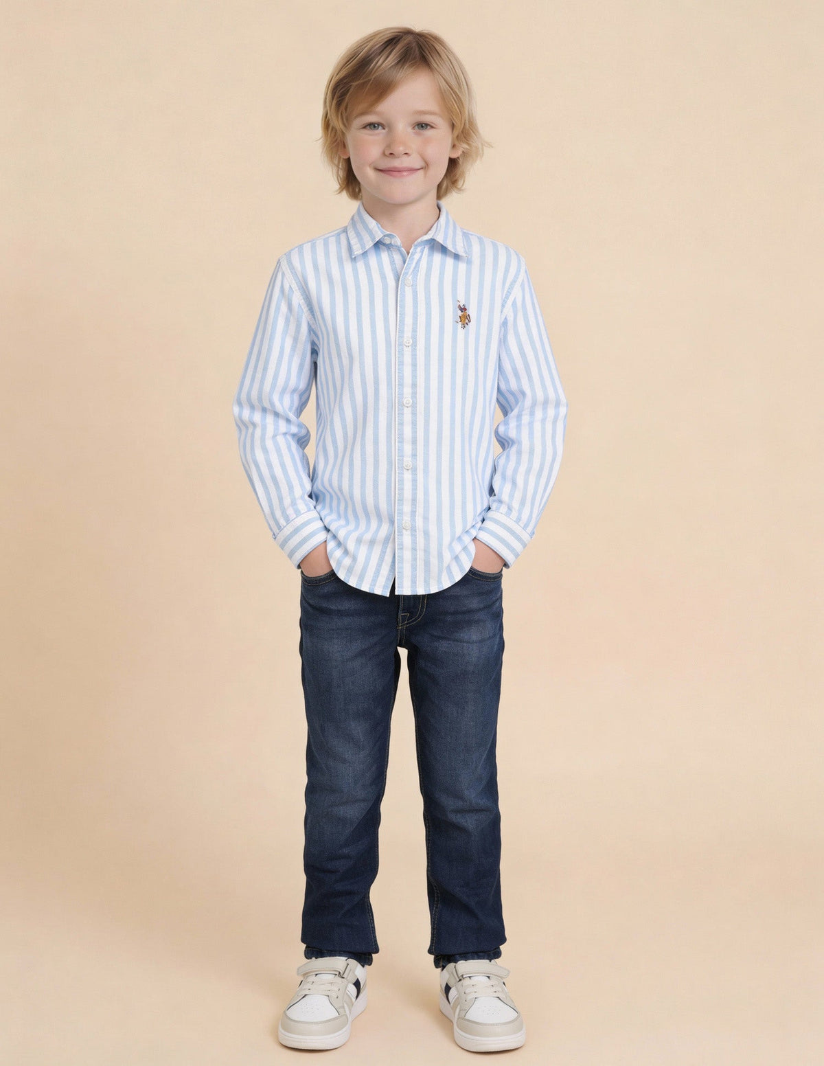 U.S.POLO KIDS BOYS SHIRT H/S UKSHT1980 BLUE