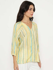 Madame Striped Rayon Blend Yellow Top