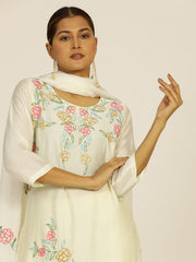 Off White Resham Embroidered Chanderi Festive Suit Set