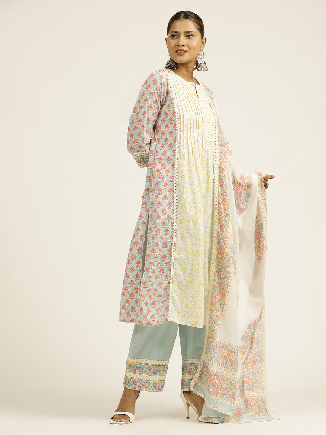Jaipur Kurti Ladies Western Kurti 3Pcs Set 1A24Kpldr009 Skyblue