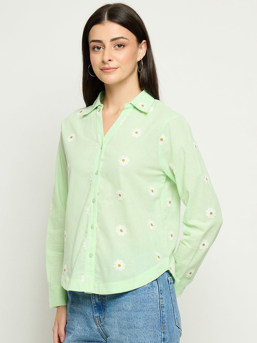 Madame Ladies Western Shirt F/S M5S18322 014 Green - Goyalsons ShopMax
