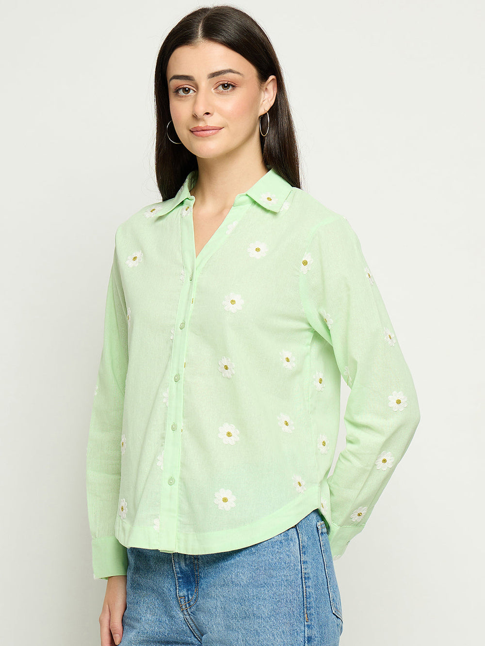 Madame Ladies Western Shirt F/S M5S18322 014 Green - Goyalsons ShopMax