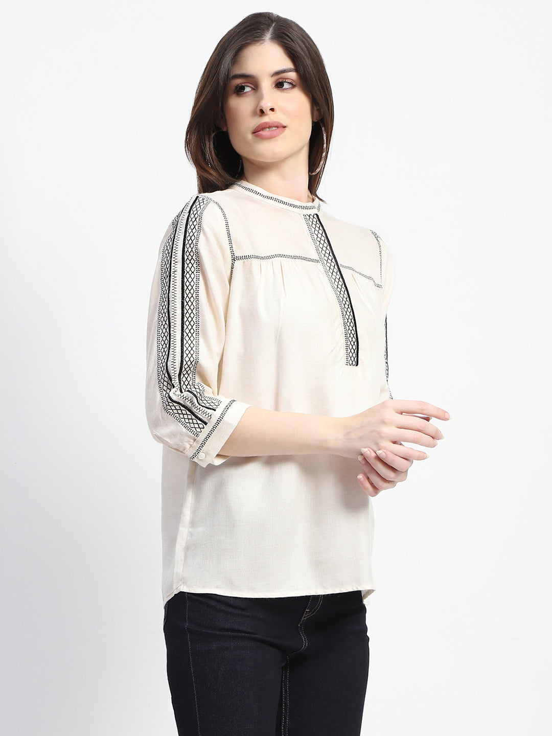Madame Embroidered Off White Top