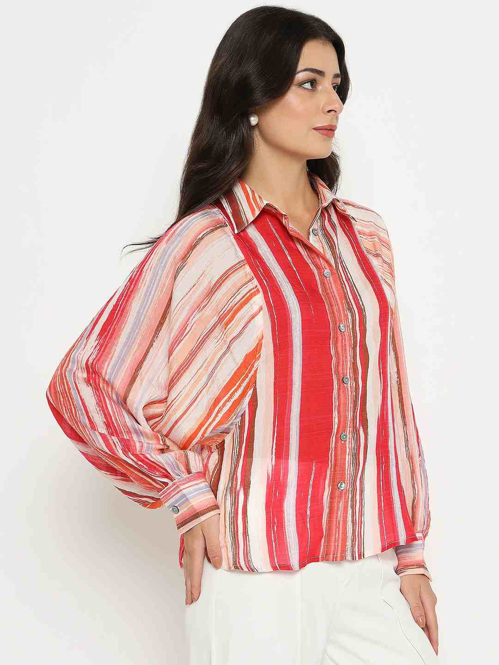 Madame ladies western shirt in red, featuring a stylish upper design, suitable for casual and western-inspired outfits.