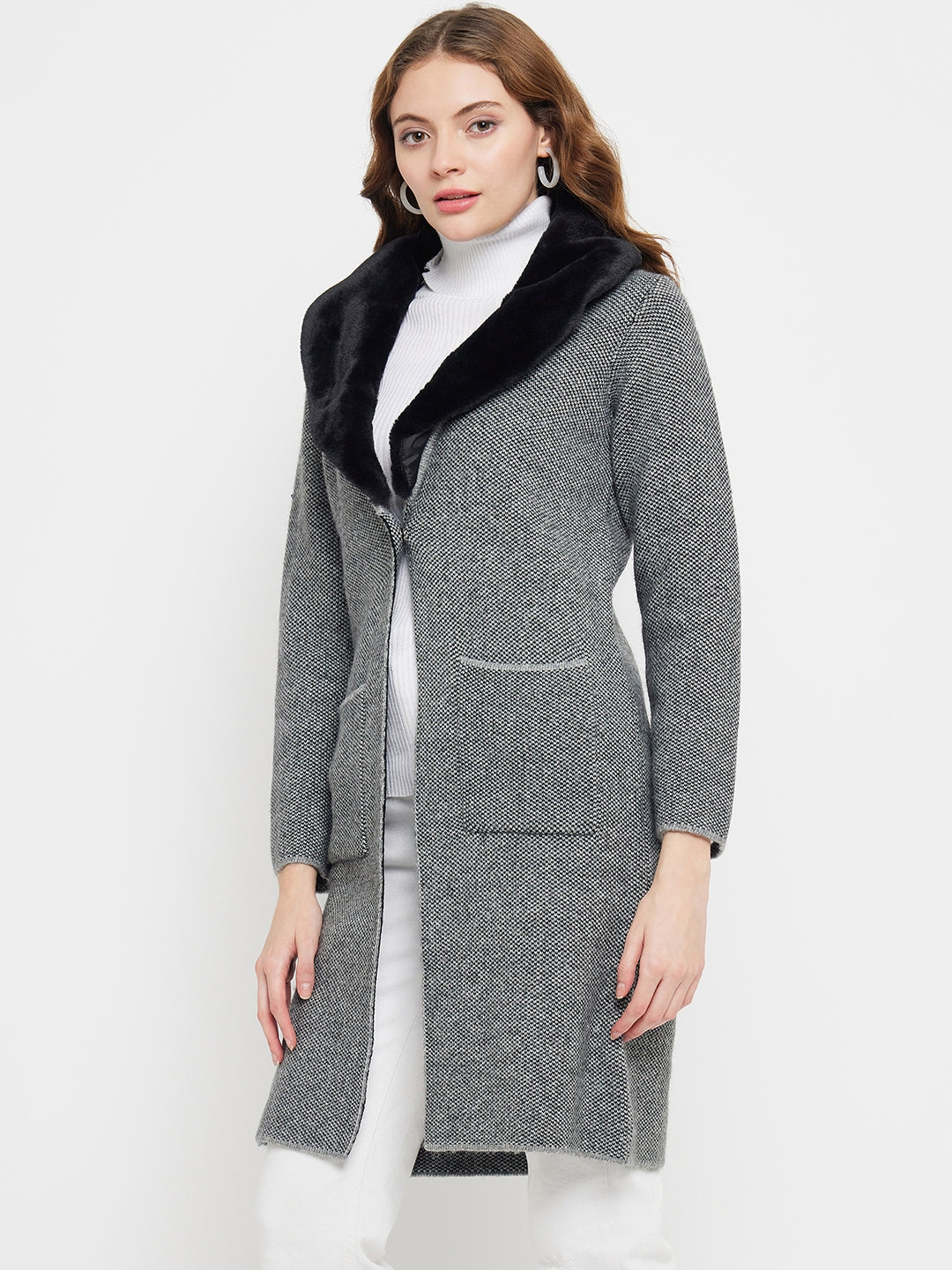 Madame Fleece Collar Grey Longline Shrug