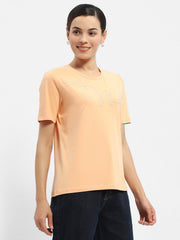 Madame Embellished Typography Peach Regular T-Shirt
