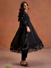 Black Patchwork Embroidered Festive Anarkali Kurta Set With Dupatta