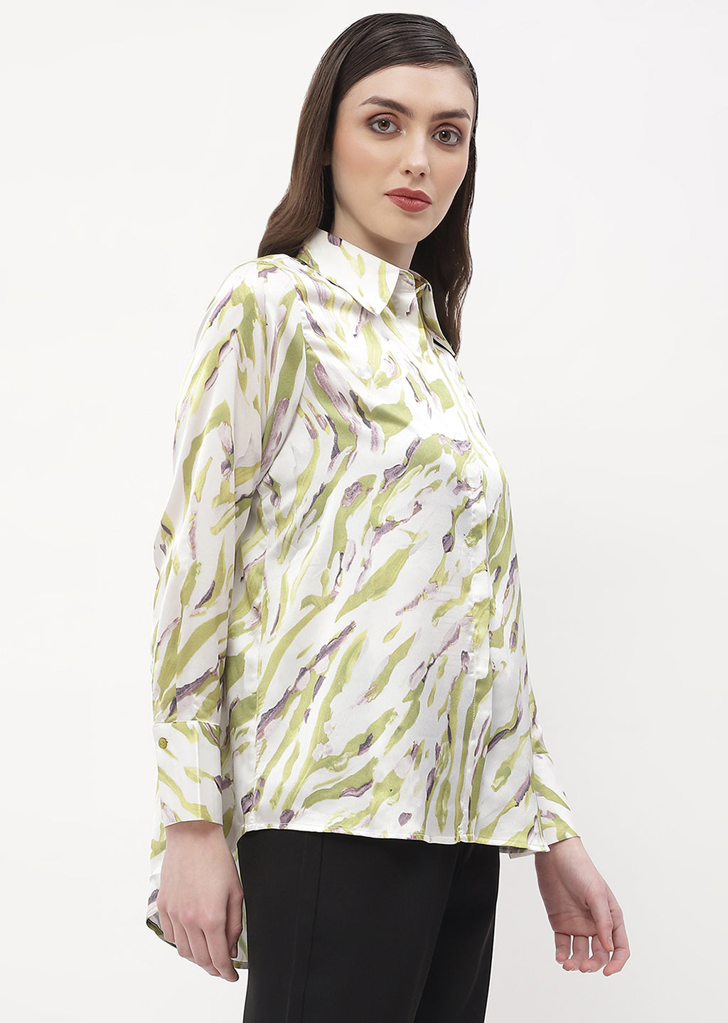 Madame Abstract Print Olive Green Regular Shirt