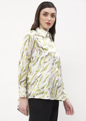 Madame Abstract Print Olive Green Regular Shirt