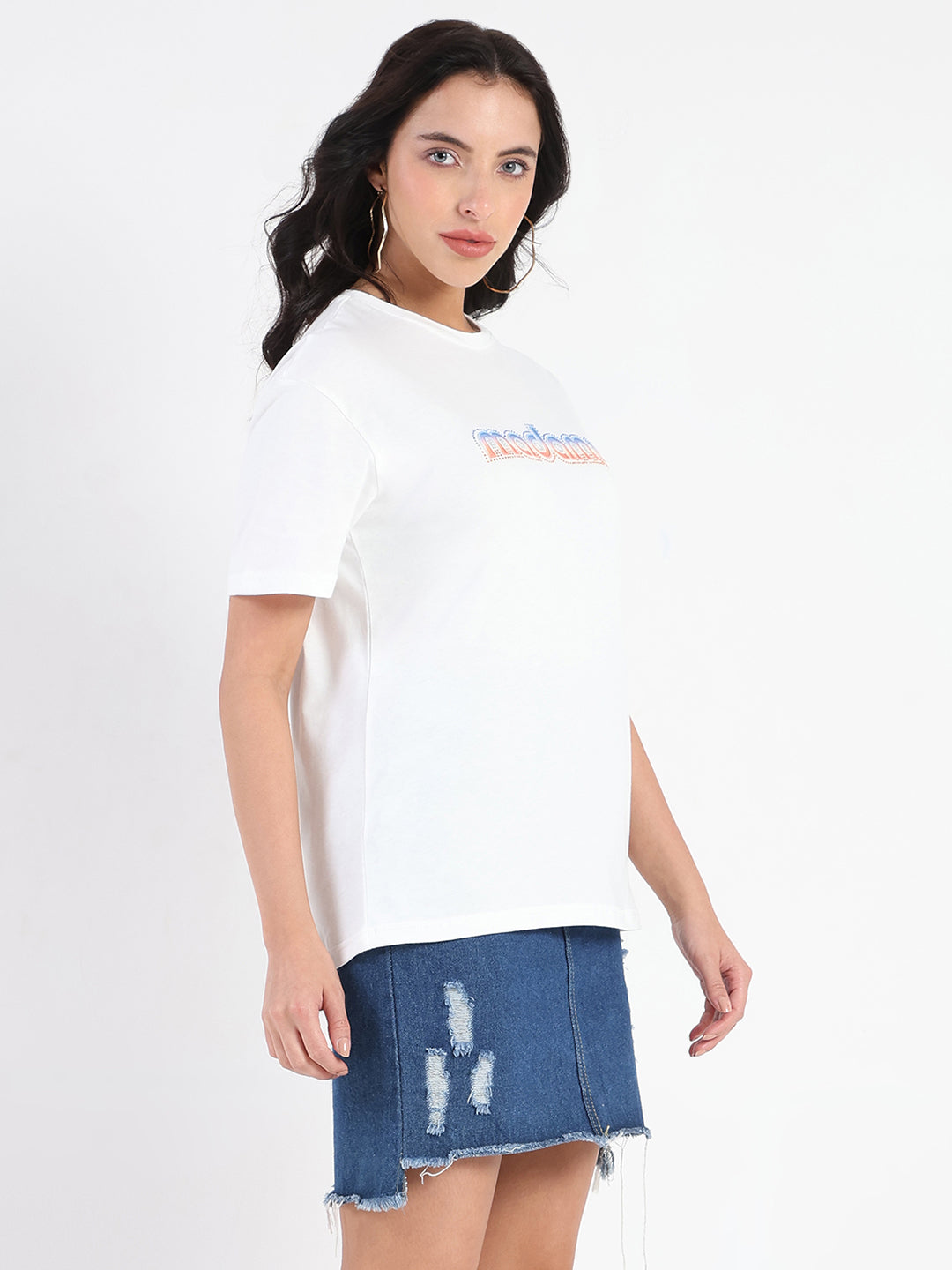 White Madame Ladies Western Long Sleeve Top with decorative yoke and button details, perfect for casual Western style.